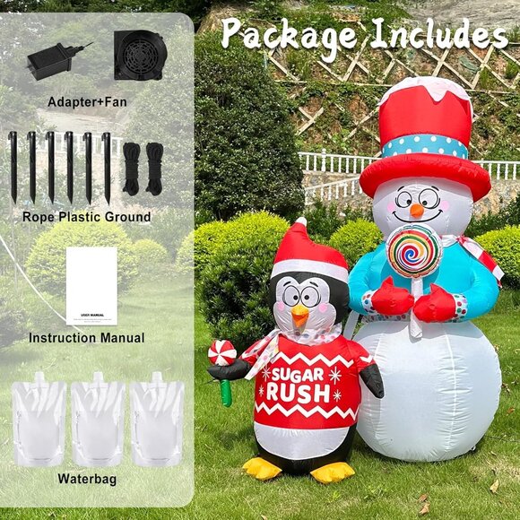 🆕6FT Christmas Inflatables Snowman Blow Up Penguin Lollipop Outdoor Decorations - Picture 6 of 9